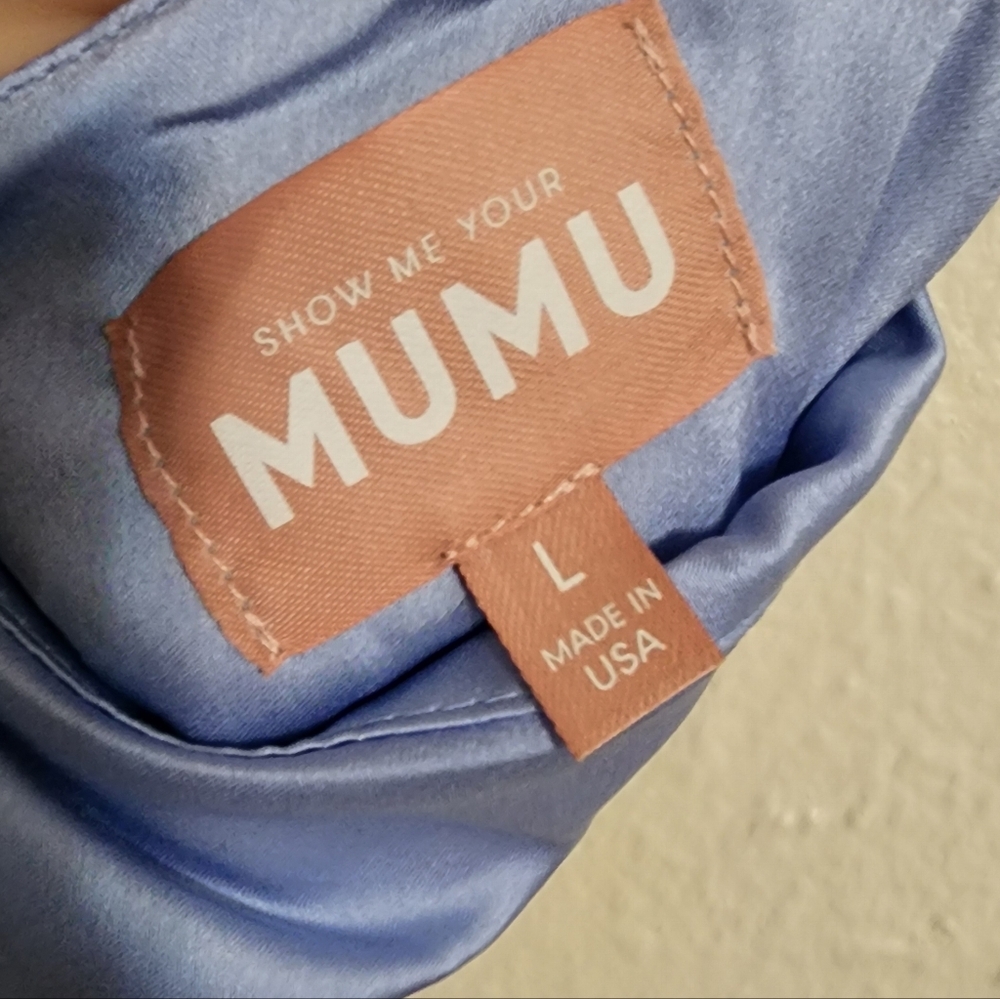 Show Me Your MuMu Lisa Maxi Steel Blue Luxe Satin Dress L Wedding Party Prom - Picture 13 of 13